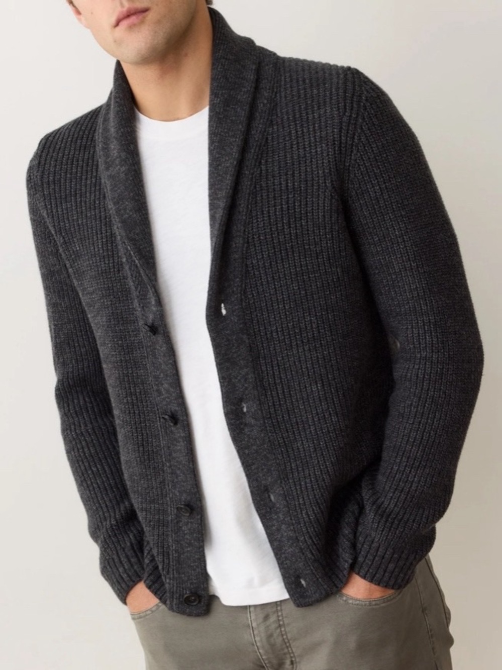 Marine Layer Inverness Sweater Cardigan Size M Shawl Collar Charcoal Grandpa